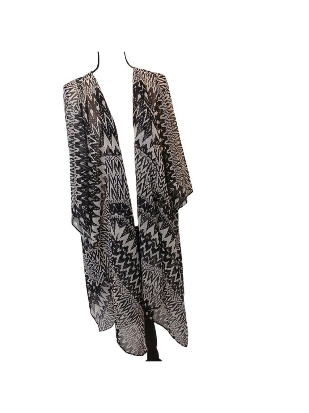 Melissa Paige Women's Sheer Black & White Zigzag Pattern Kimono Cardigan 3X #D49